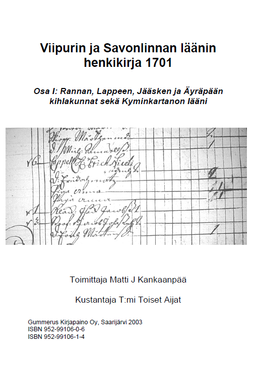 Viipurin ja Savonlinnan läänin henkikirja 1701